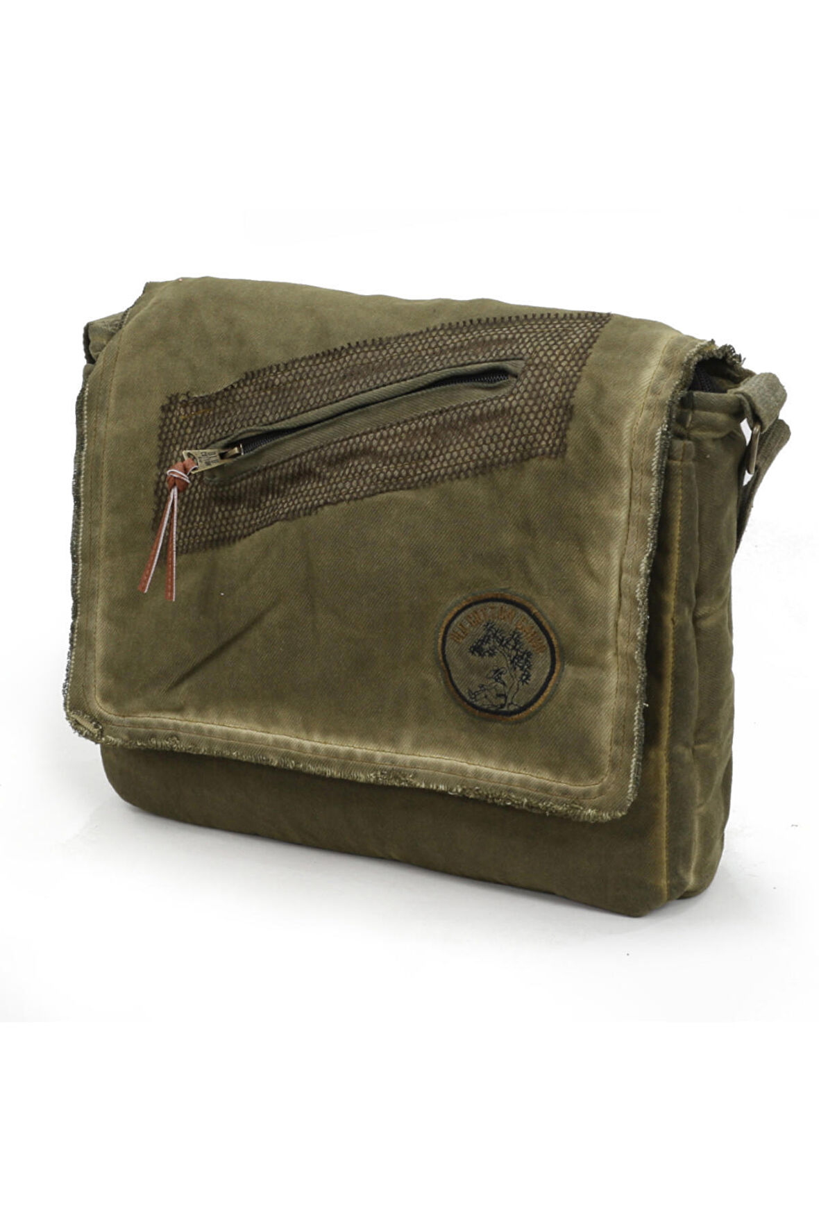 Old Cotton Cargo 7136 Asker Yeşili Haki Günlük Omuz Postacı Kanvas Okul 14 inch Laptop Çantası