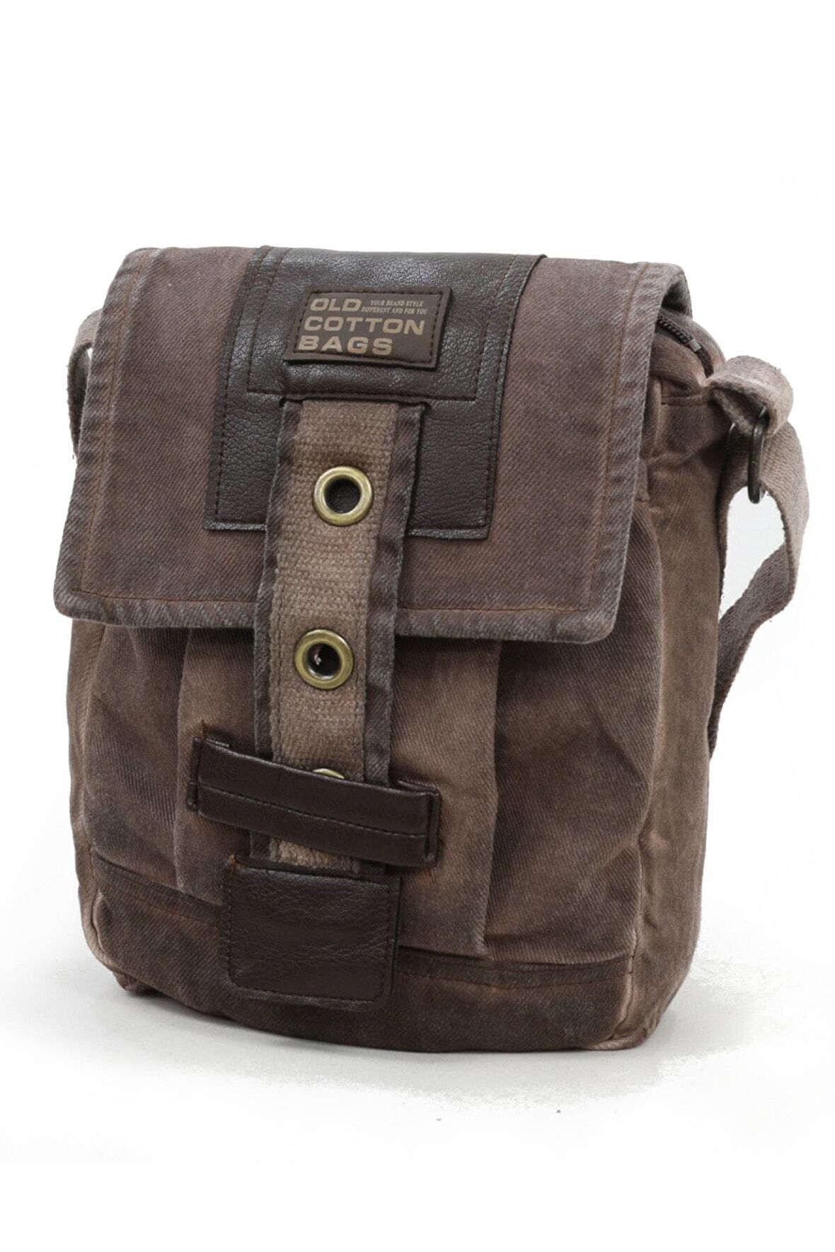 Old Cotton Cargo 8127 Kahverengi Omuz Postacı Salaş Kanvas Omuz Günlük Vintage Pamuk Kumaş Çanta
