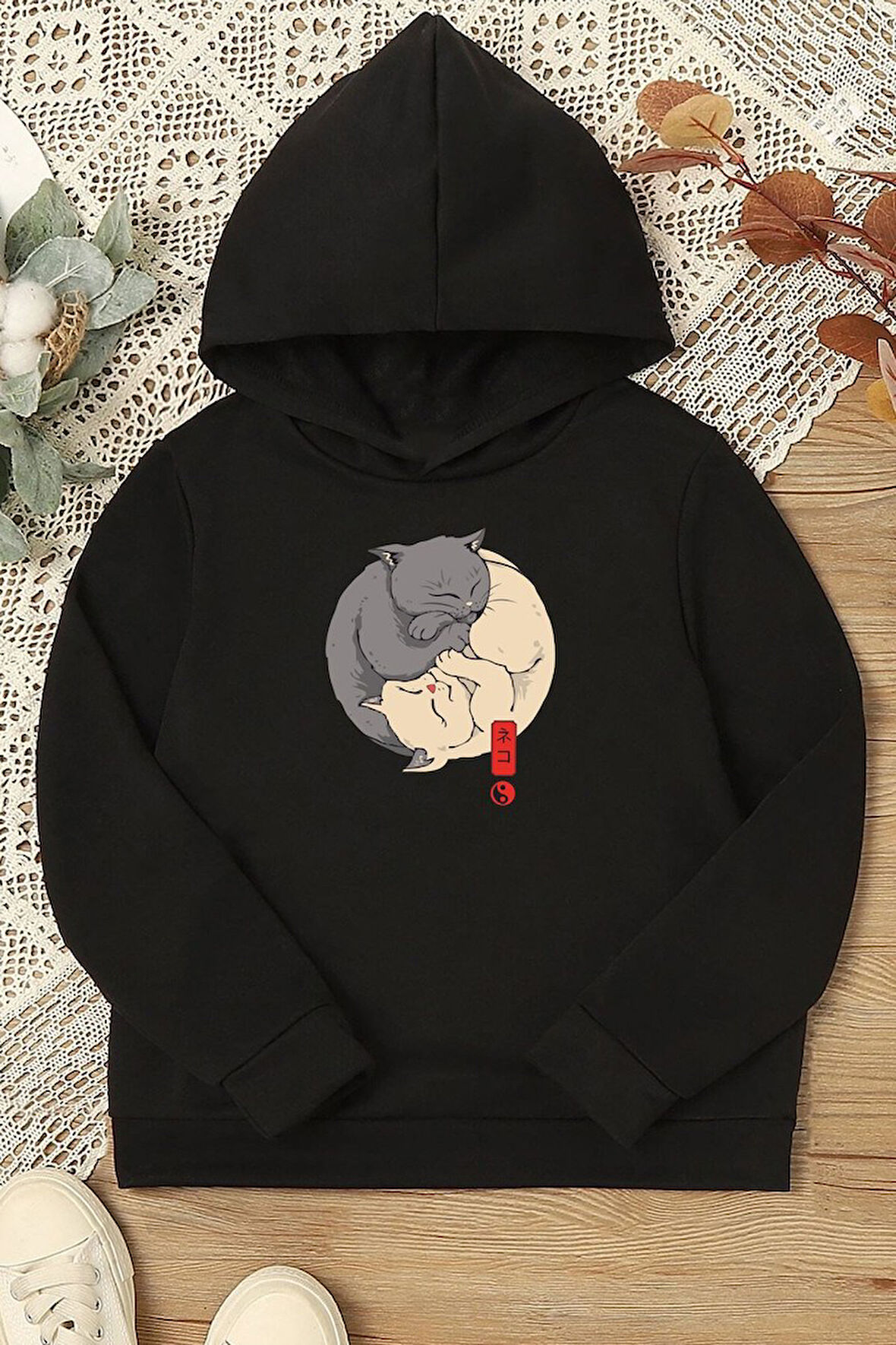 Uyguntarz Çocuk Yin Yang Cats Baskılı Sweatshirt