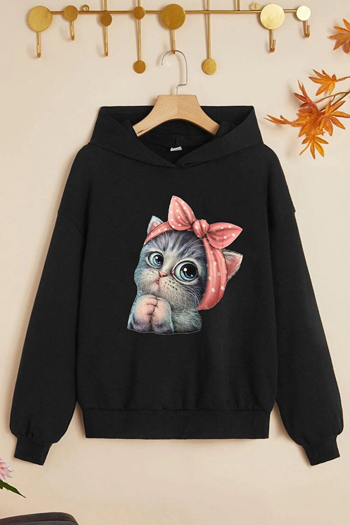 Uyguntarz Çocuk Sevimli Kedi Baskılı Sweatshirt
