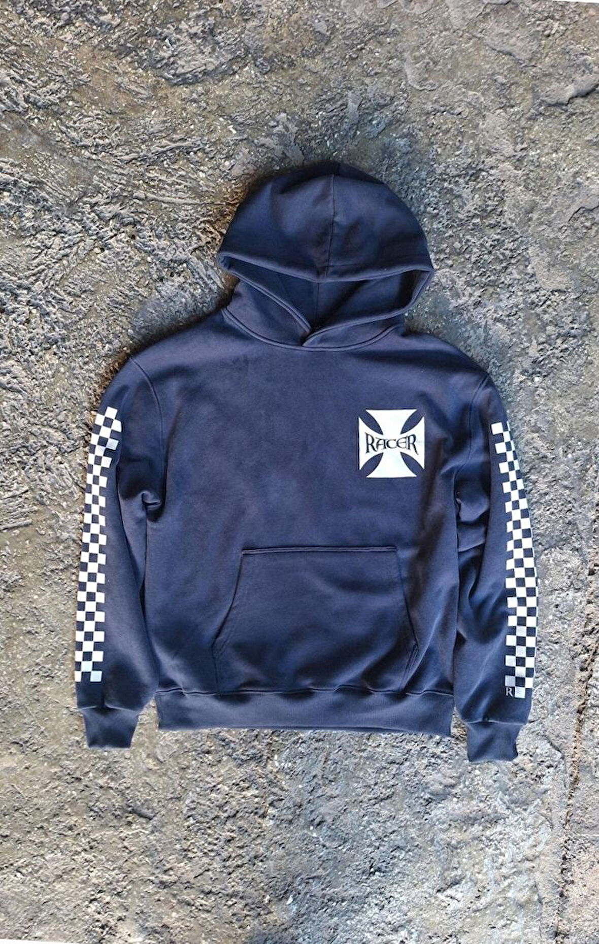 Racer Kapüşonlu Motorcu Lacivert Sweatshirt