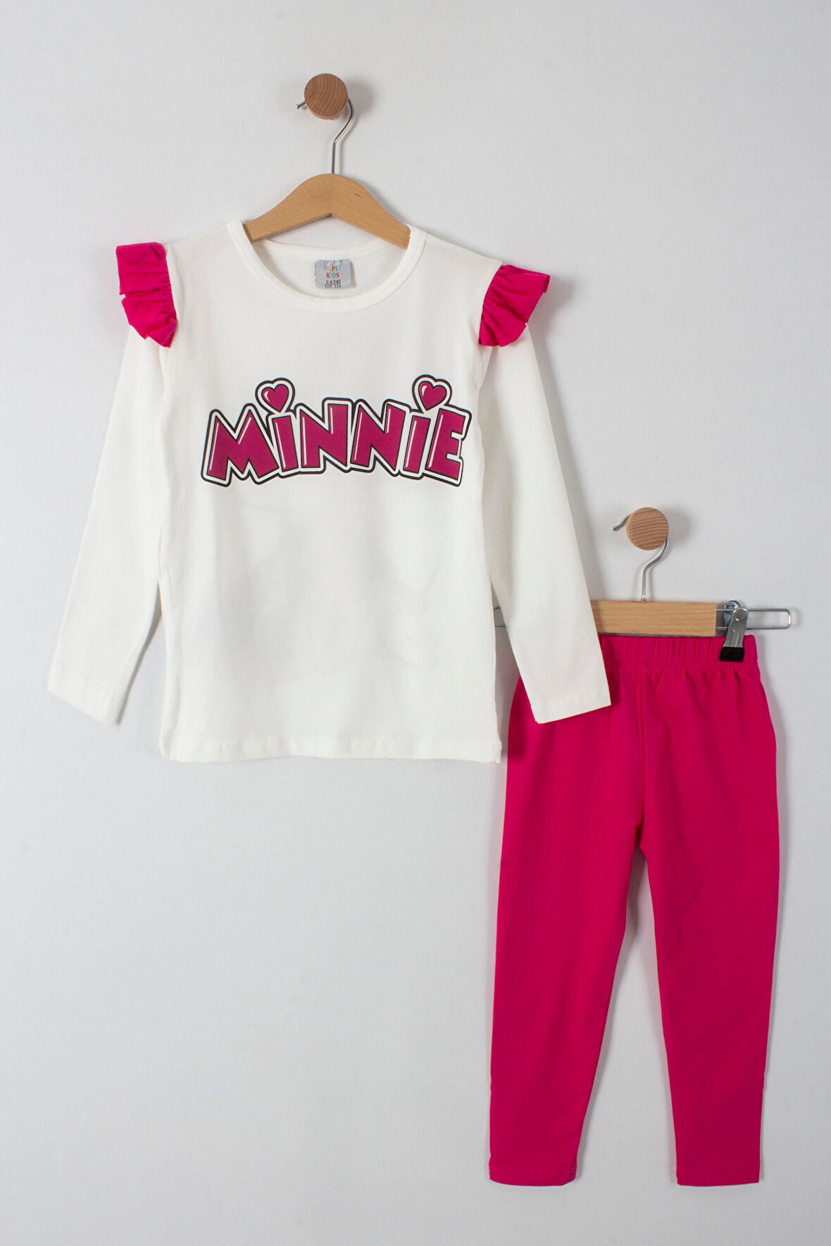 Minnie Yazı Baskılı Kolları Fırfırlı Taytlı Kız Çocuk Alt Üst Takım