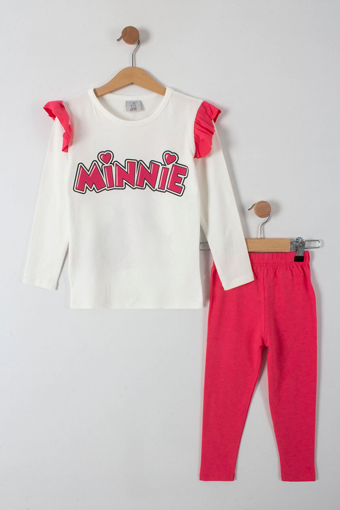 Minnie Yazı Baskılı Kolları Fırfırlı Taytlı Kız Çocuk Alt Üst Takım