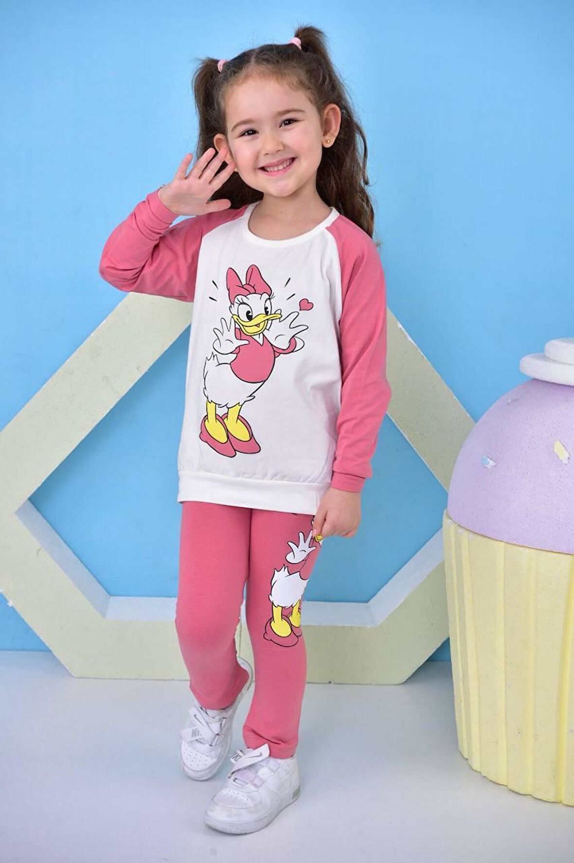 Daisy Duck Baskılı Kız Çocuk Taytlı Alt Üst Takım