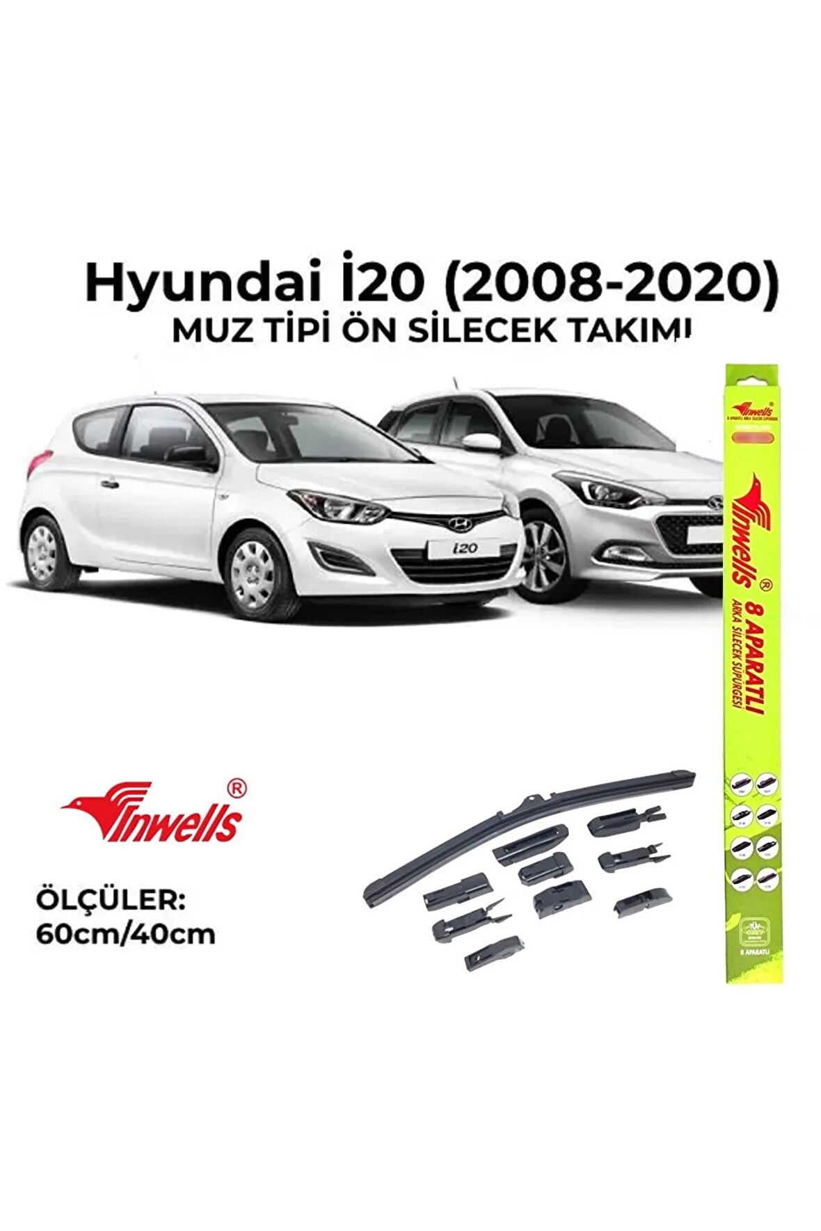 Hyundai I20 (2008-2020) Ön Silecek Takımı 600x400mm (aparatlı) -