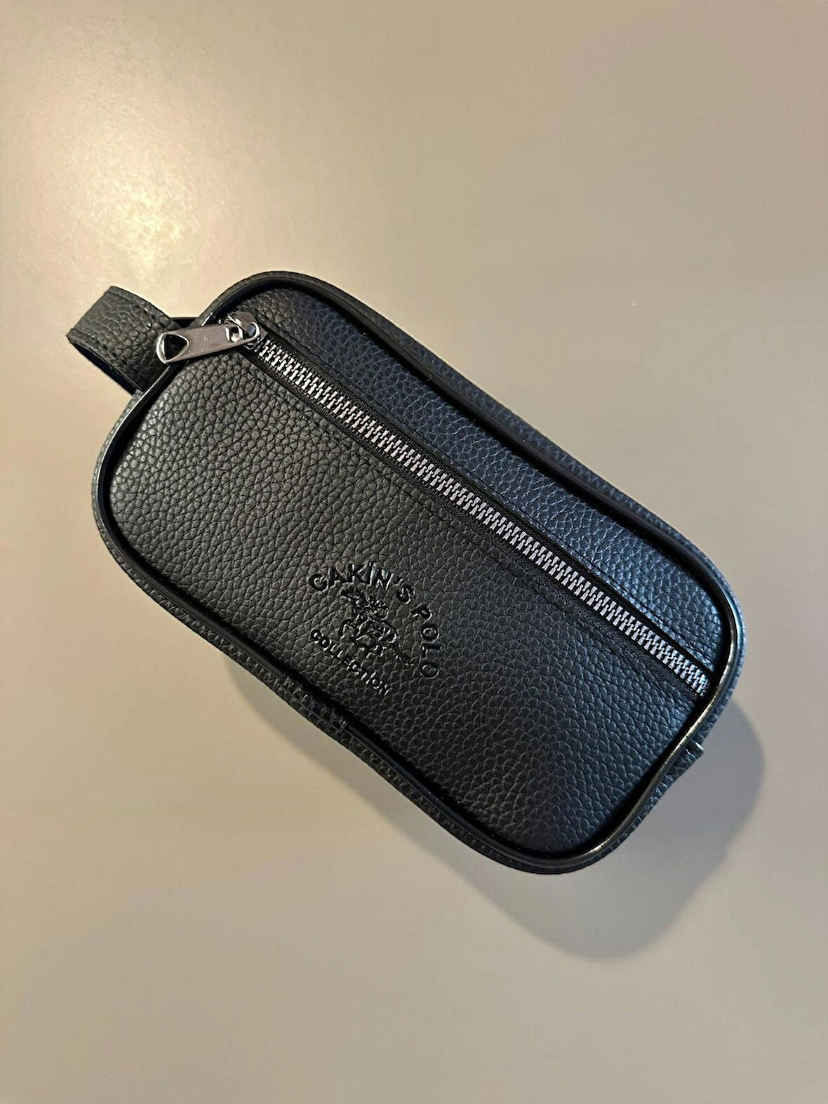 OGDO - Erkek Siyah Deri Portföy Clutch Traş Kozmetik Bakım ve Günlük El Çantası