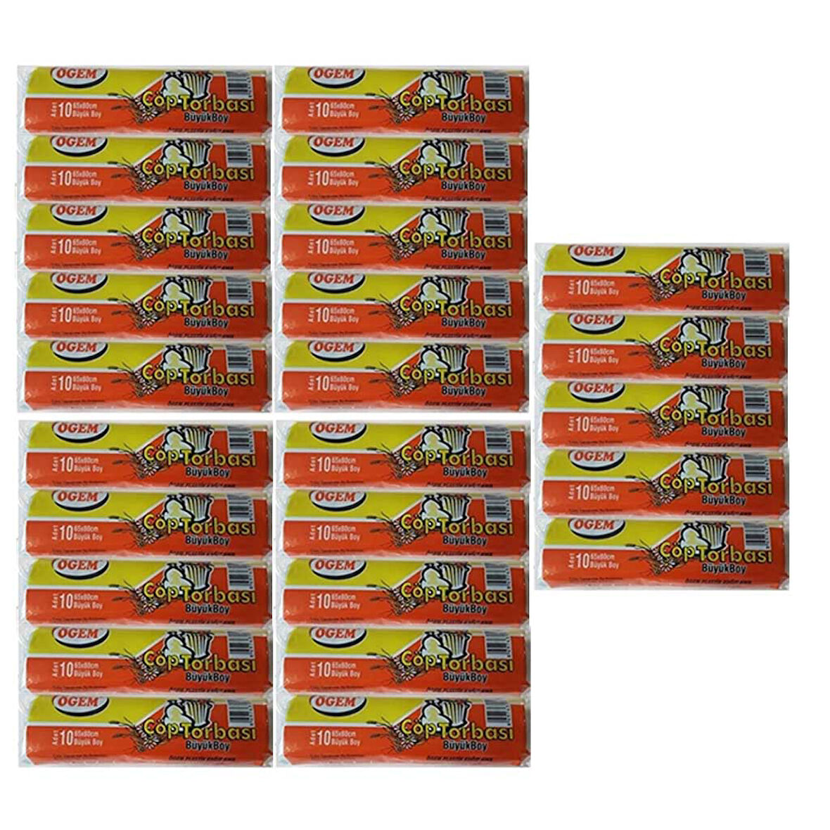 Büyük Boy Çöp Poşeti (65 x 80 cm) 10 Lu Rulo x 25 Paket Çöp Torbası Siyah