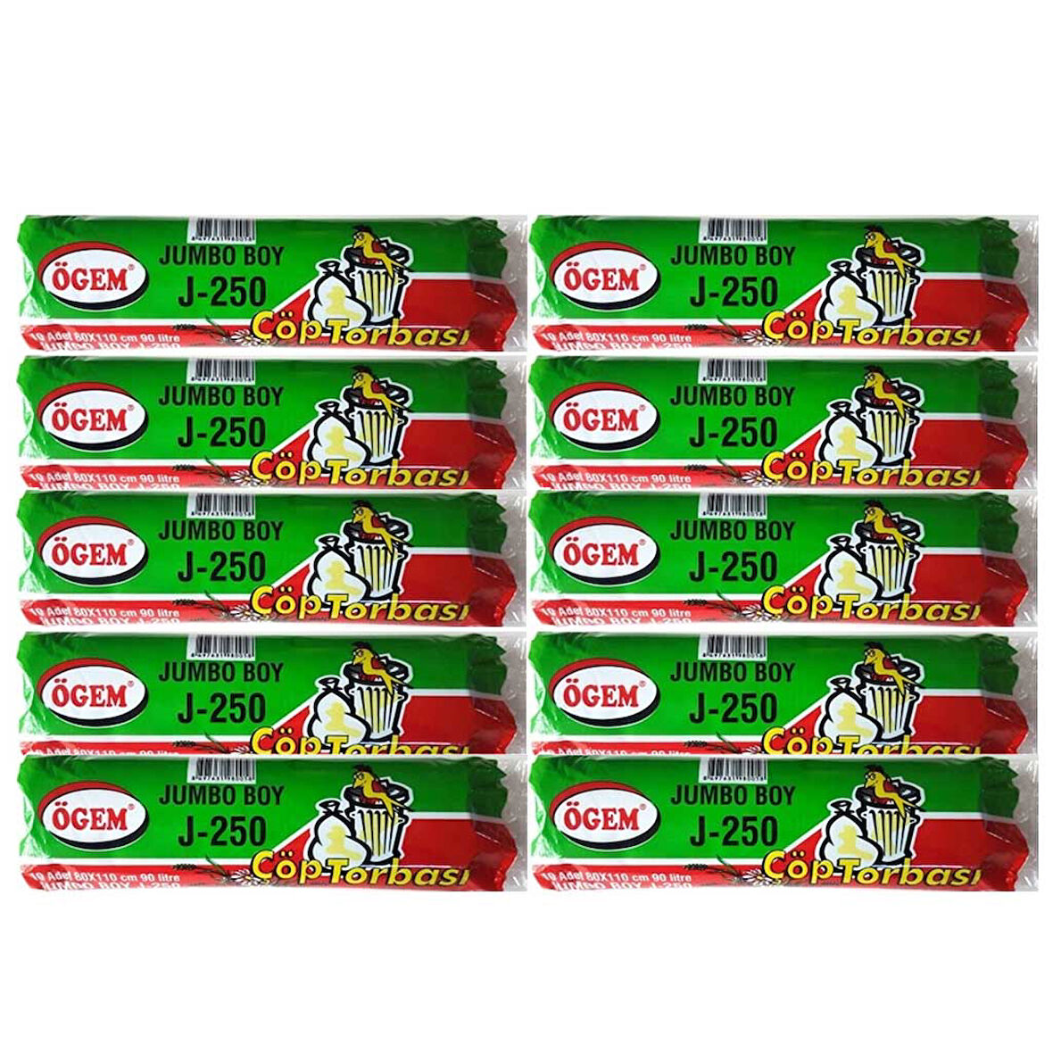 J-250 Jumbo Boy Çöp Poşeti (80 x 110 cm) 10 Lu Rulo x 10 Paket Çöp Torbası Mavi
