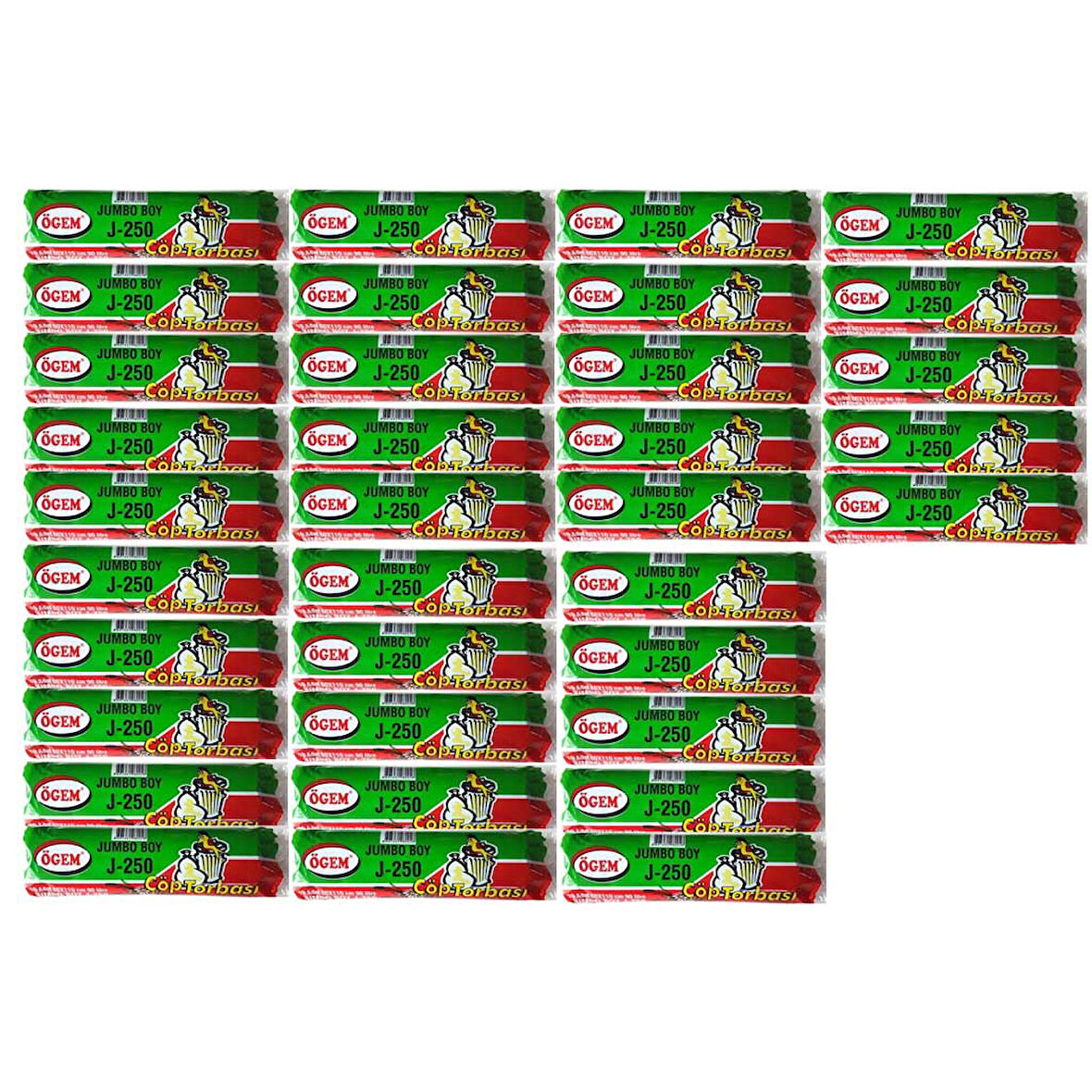 J-250 Jumbo Boy Çöp Poşeti (80 x 110 cm) 10 Lu Rulo x 35 Paket Çöp Torbası Siyah