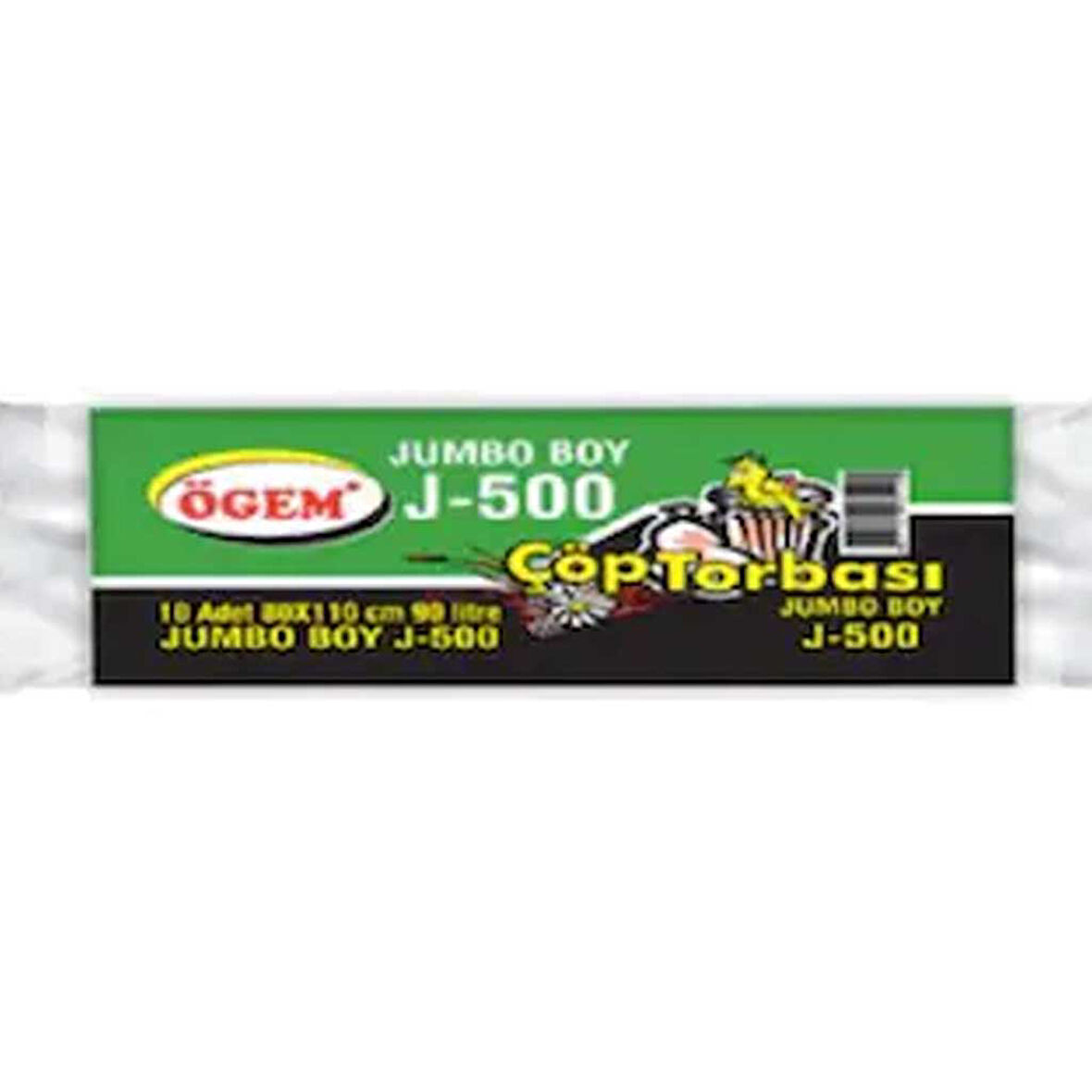 J-500 Jumbo Boy Çöp Poşeti (80 x 110 cm) 10 Lu Rulo x 1 Paket Çöp Torbası Siyah