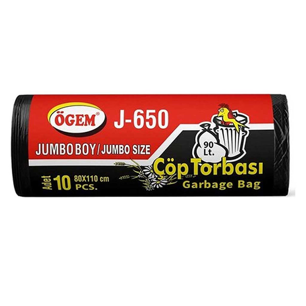 J-650 Jumbo Boy Çöp Poşeti (80 x 110 cm) 10 Lu Rulo x 1 Paket Çöp Torbası Siyah