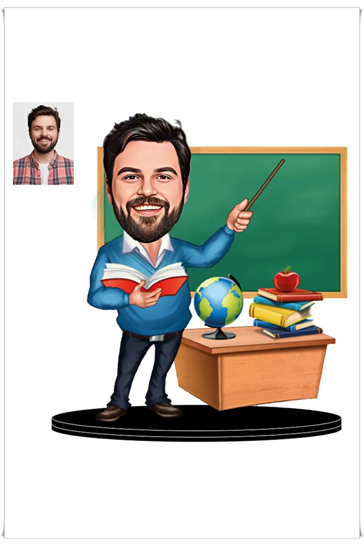 Kişiye Özel Öğretmen Erkek Karikatürlü 3d Ahşap Biblo,sevgiliye Hediye,doğum Günü Hediyesi,