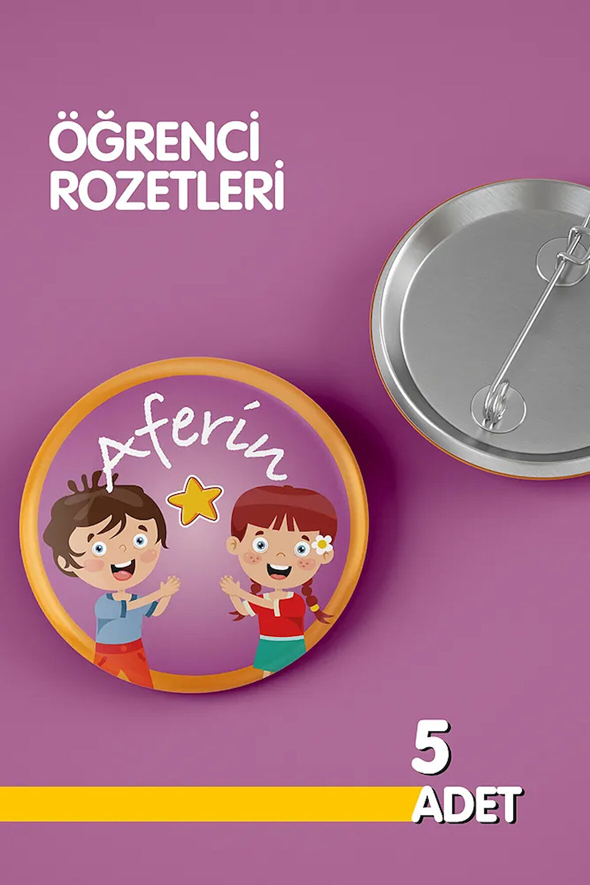 Öğrenci Rozet Seti - Aferin - İğneli Buton Rozet Seti - Broş - Yaka - Çanta Rzt. 5 Adet