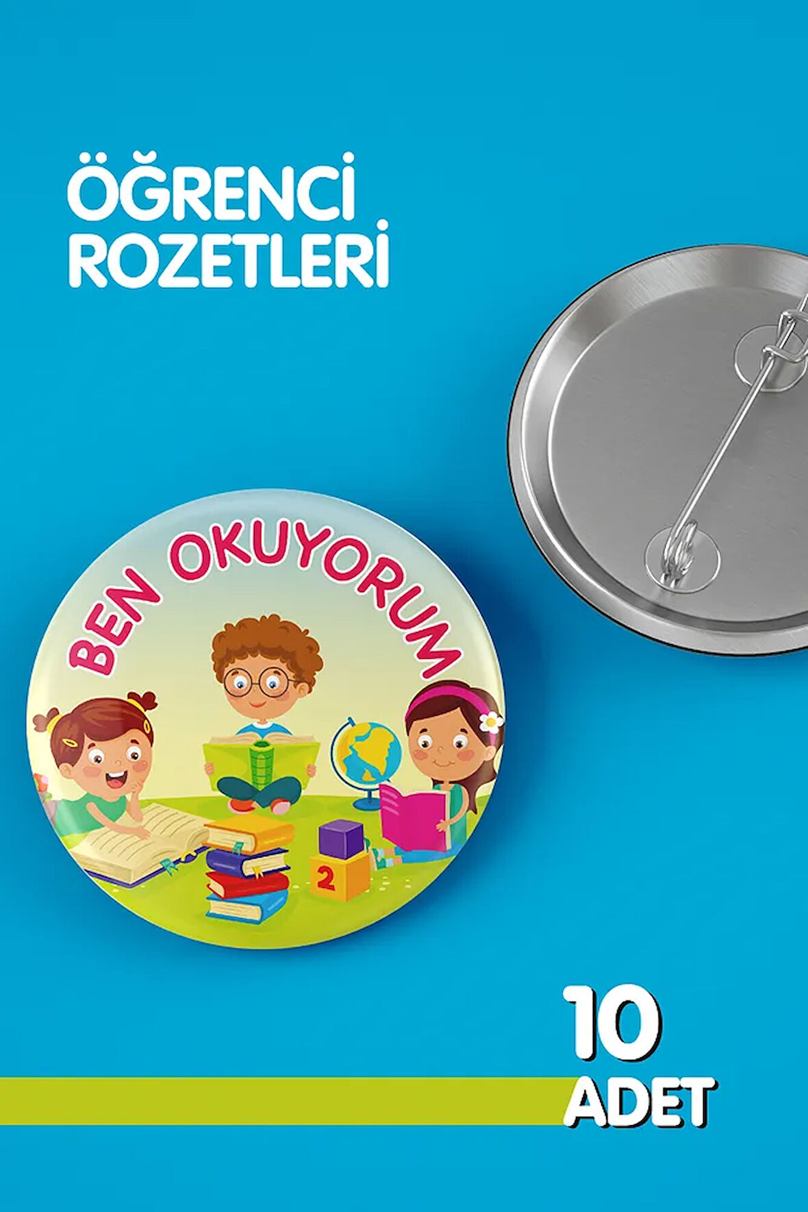 Öğrenci Rozet Seti - Ben Okuyorum - İğneli Buton Rozet Seti - Broş - Yaka - Çanta Rozet. 10 Adet