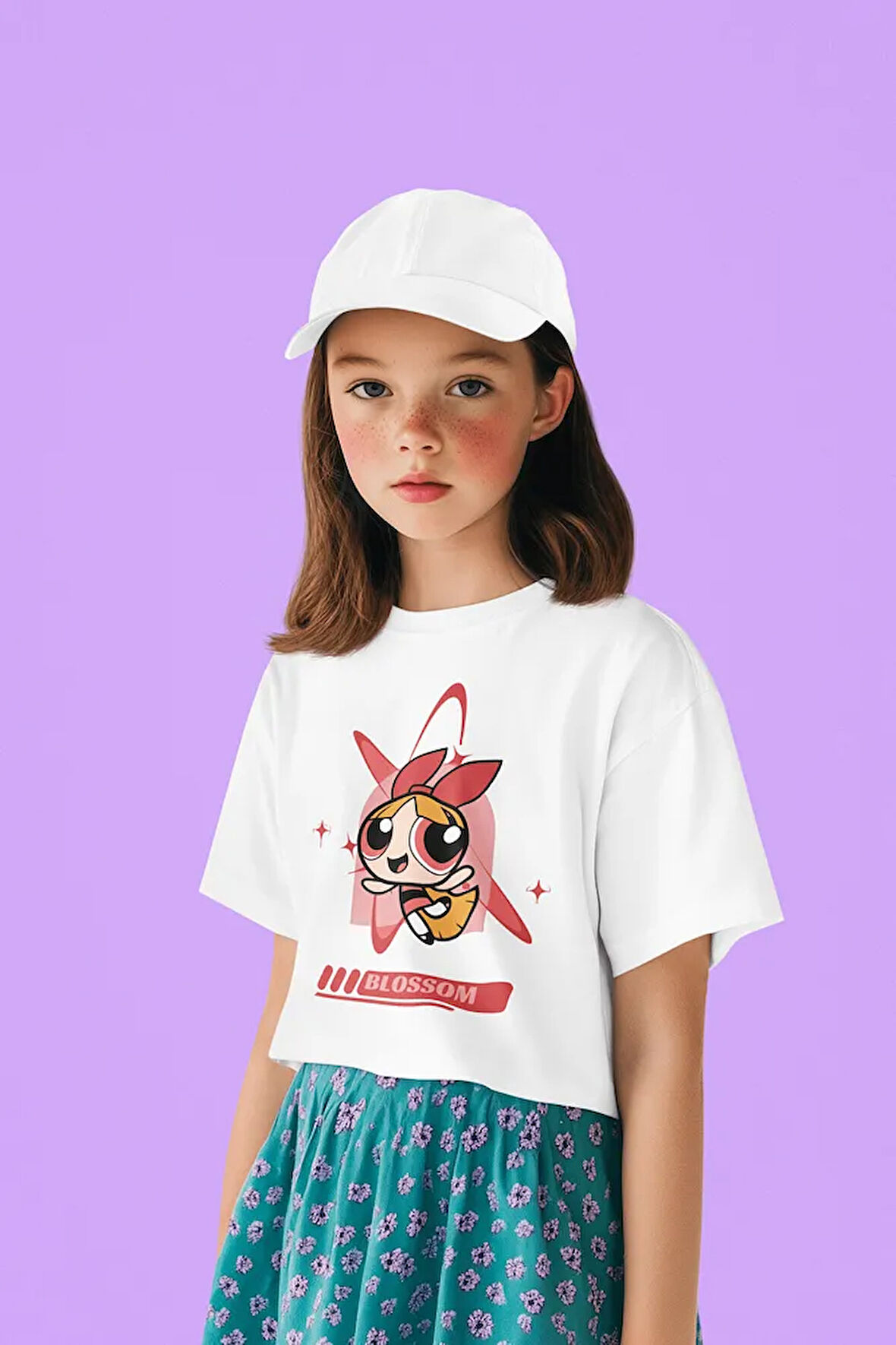 Blossom Baskılı Unisex Power Puff Girls Çizgi Film Çocuk Tişört (1-12 YAŞ)