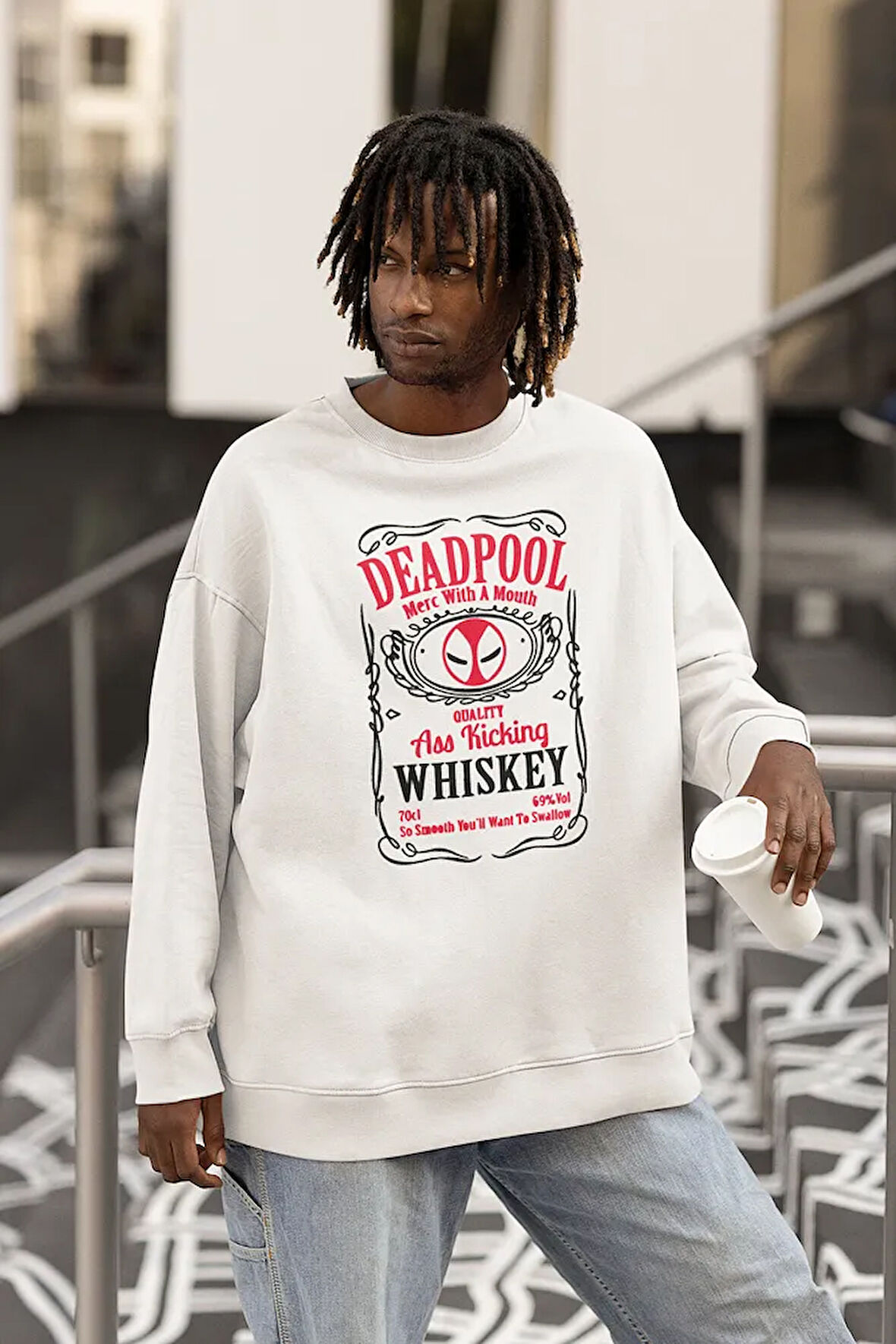 Deadpool Whisskey Yazılı Unisex Oversize Film Karakter Sweatshirt