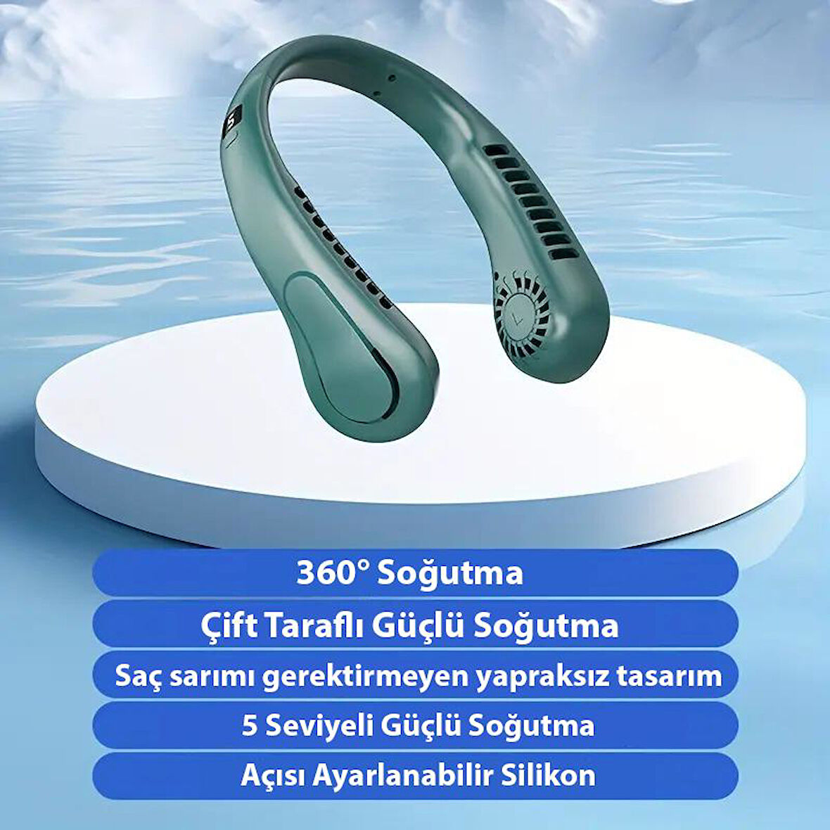 USB Şarjlı Taşınabilir Boyun Fanı 5 Hız Seviyesi