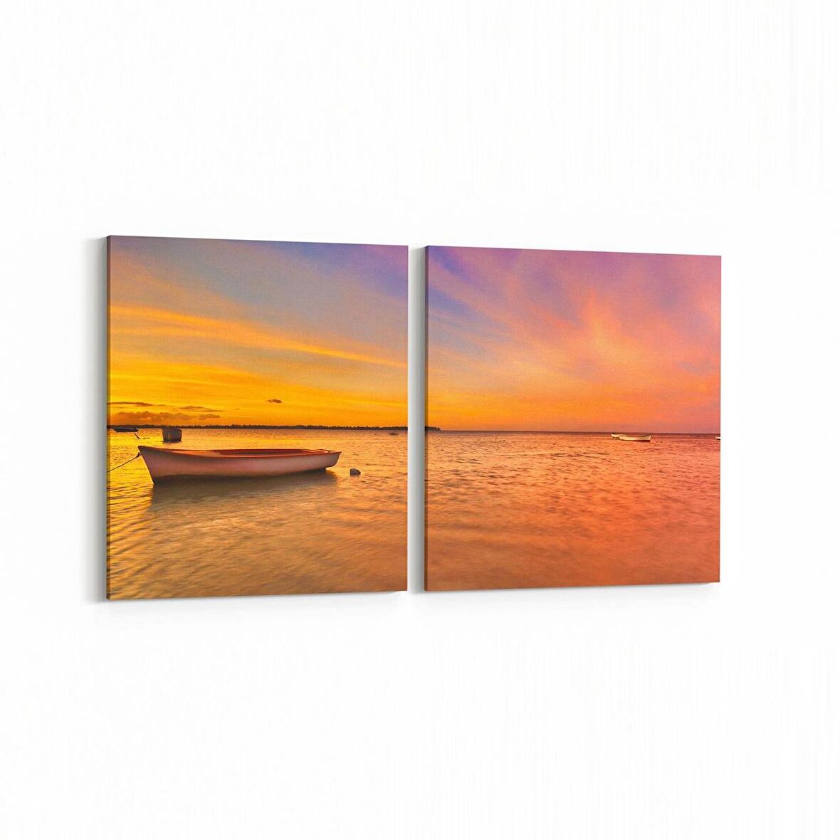 Olla 16054K2Y Günbatımı Görseli Kare 2'li Yatay Kanvas Tablo (Ölçü: 125X60)