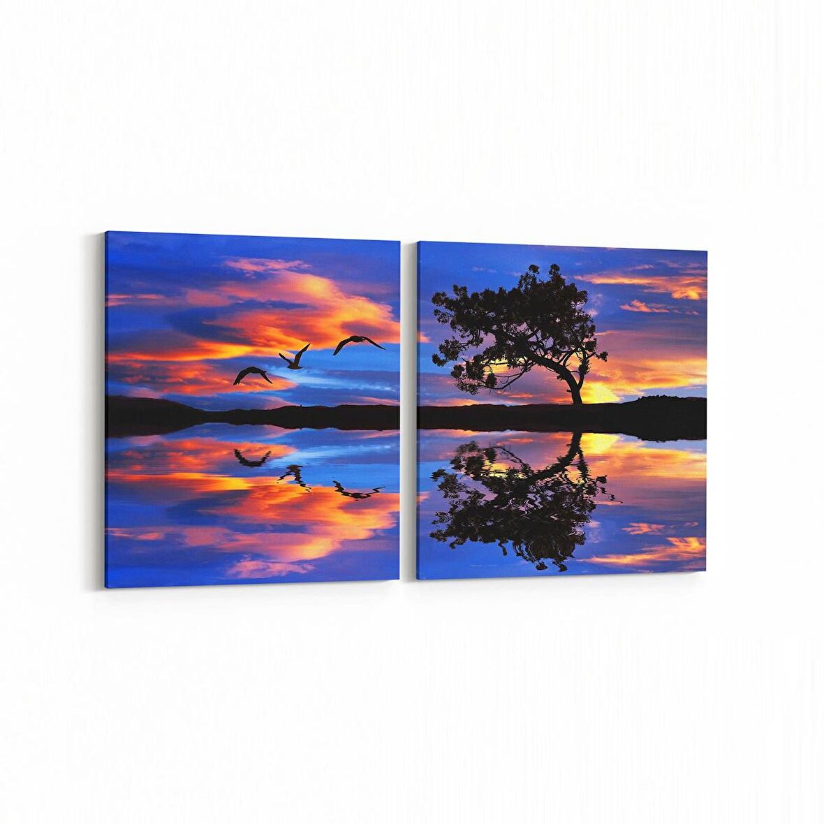 Olla 16062K2Y Günbatımı Görseli Kare 2'li Yatay Kanvas Tablo (Ölçü: 65X30)