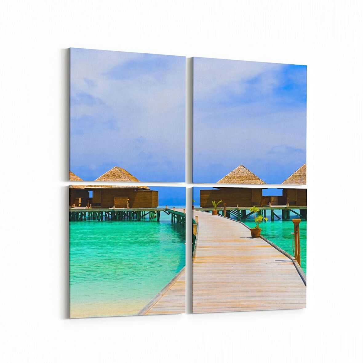 Olla 16477K4 Kumsal / Sahil Görseli Kare 4'lü Kanvas Tablo (Ölçü: 105X105)