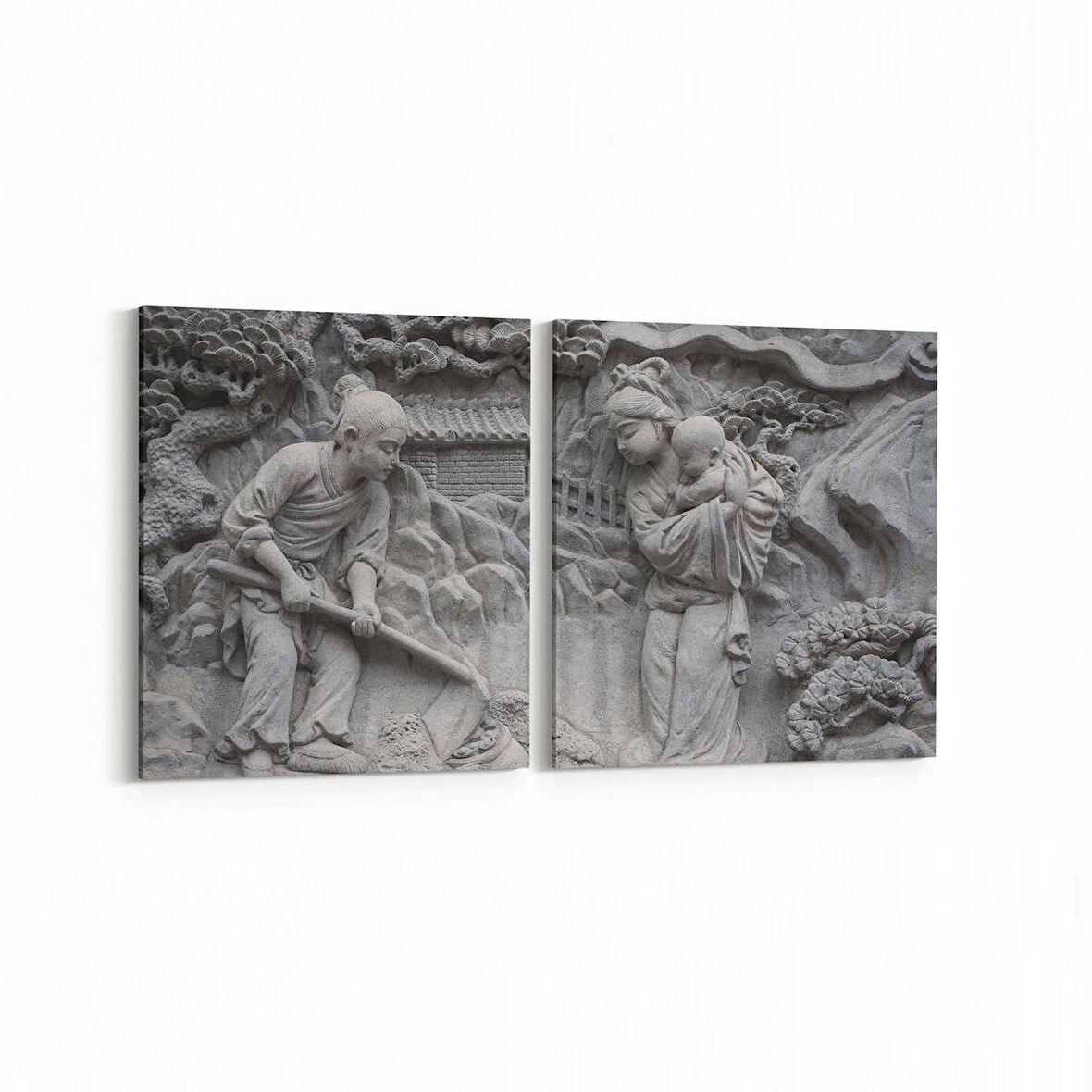 Olla 16270K2Y Heykel / Sanat Görseli Kare 2'li Yatay Kanvas Tablo (Ölçü: 105X50)