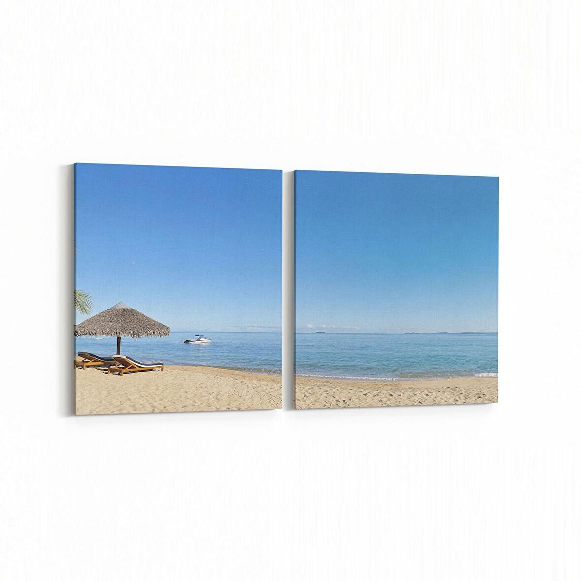 Olla 16499K2Y Kumsal / Sahil Görseli Kare 2'li Yatay Kanvas Tablo (Ölçü: 105X50)