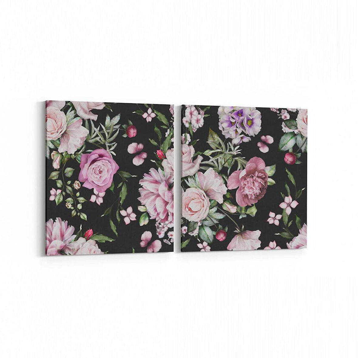 Olla 11786K2Y Çiçek Görseli Kare 2'li Yatay Kanvas Tablo (Ölçü: 145X70)