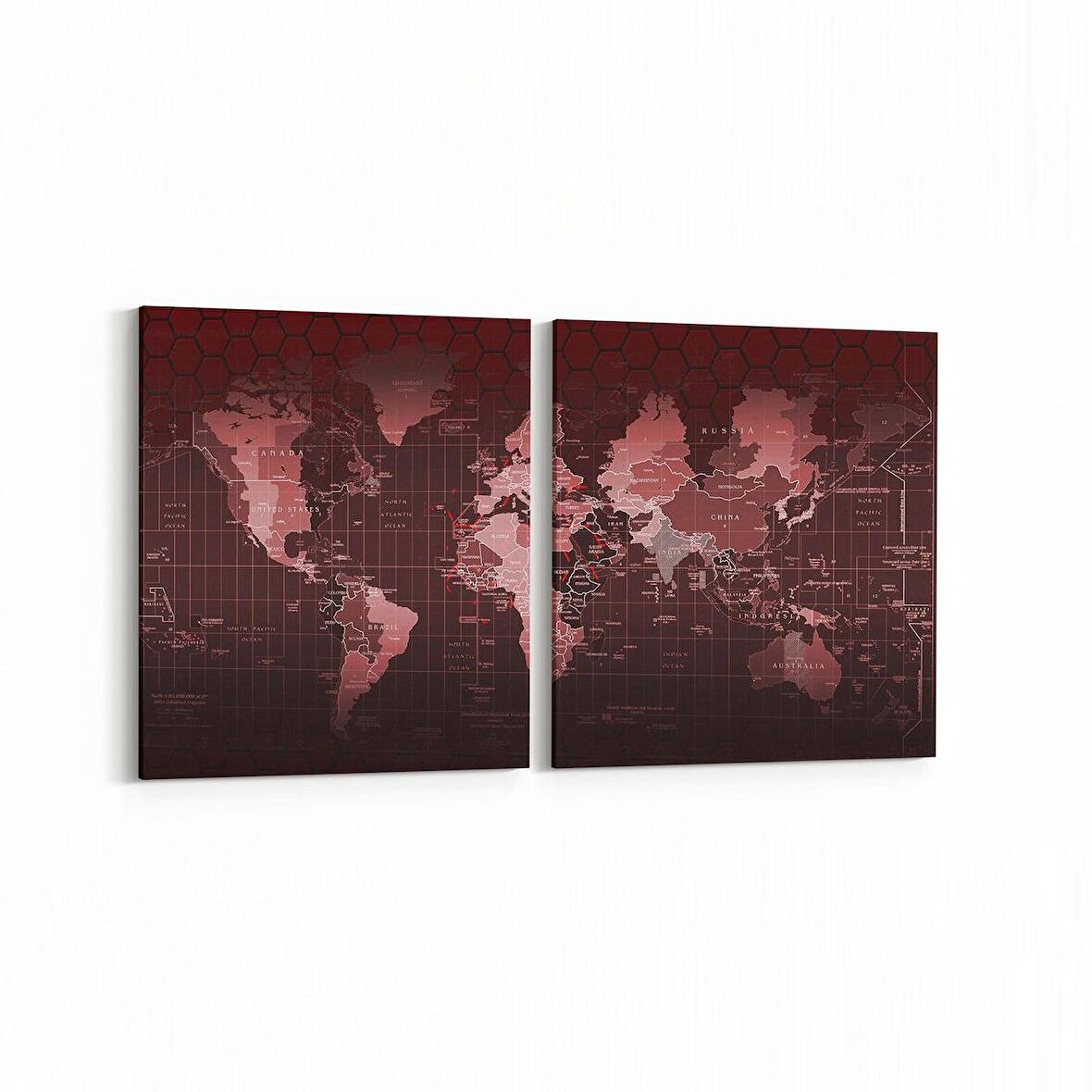 Olla 16236K2Y Harita Görseli Kare 2'li Yatay Kanvas Tablo (Ölçü: 85X40)