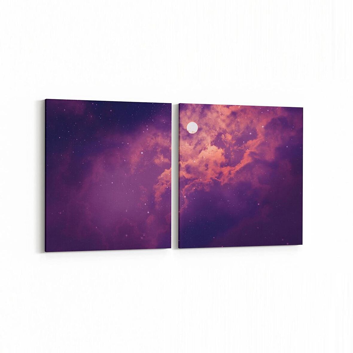 Olla 14752K2Y Gece Gökyüzü Görseli Kare 2'li Yatay Kanvas Tablo (Ölçü: 145X70)