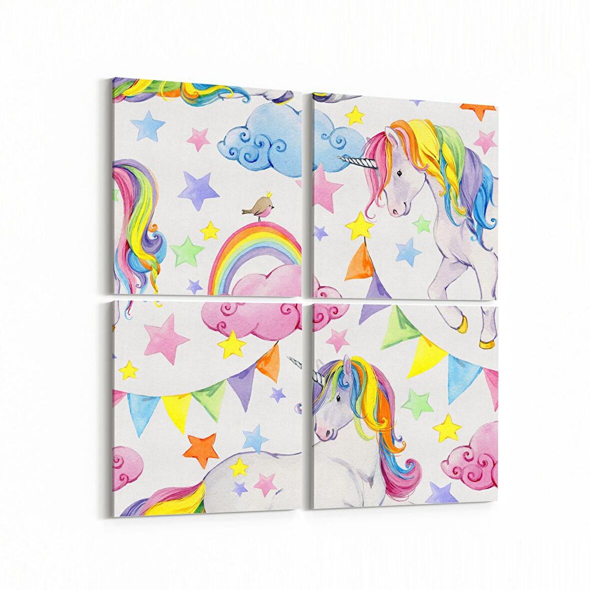 Olla 12804K4 Çocuk Odası Görseli 4'lü Kanvas Tablo (Ölçü: 105X105)