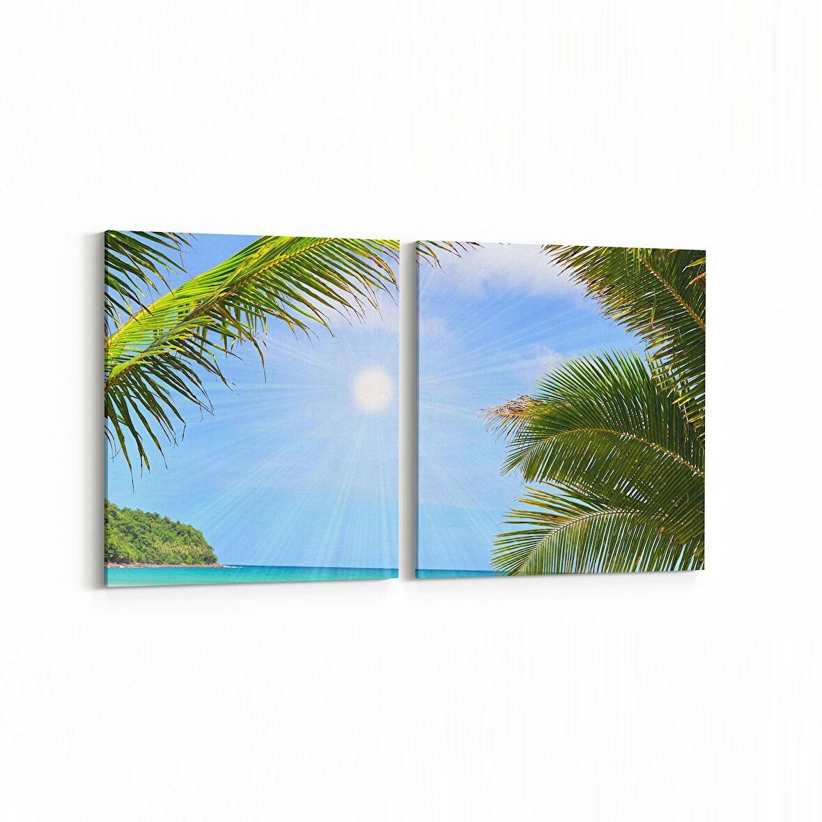 Olla 16557K2Y Kumsal / Sahil Görseli Kare 2'li Yatay Kanvas Tablo (Ölçü: 85X40)