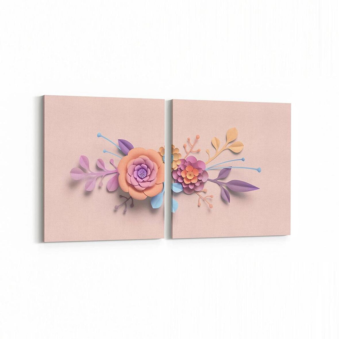 Olla 11549K2Y Çiçek Görseli Kare 2'li Yatay Kanvas Tablo (Ölçü: 145X70)