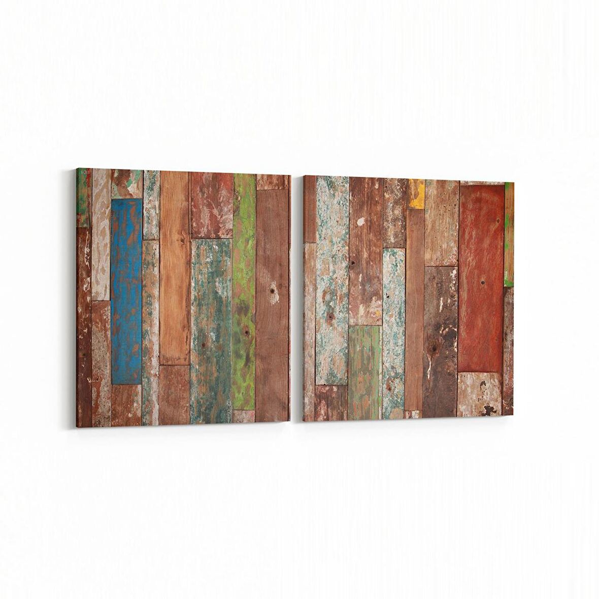 Olla 12052K2Y Ahşap Desen Görseli Kare 2'li Yatay Kanvas Tablo (Ölçü: 65X30)