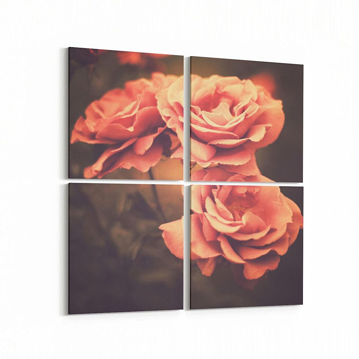 Olla 11645K4 Çiçek Görseli Kare 4'lü Kanvas Tablo (Ölçü: 65X65)