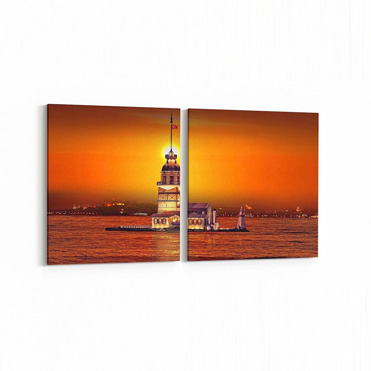 Olla 16085K2Y Günbatımı Görseli Kare 2'li Yatay Kanvas Tablo (Ölçü: 125X60)