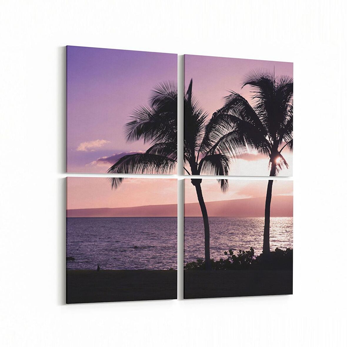 Olla 16014K4 Günbatımı Görseli Kare 4'lü Kanvas Tablo (Ölçü: 145X145)