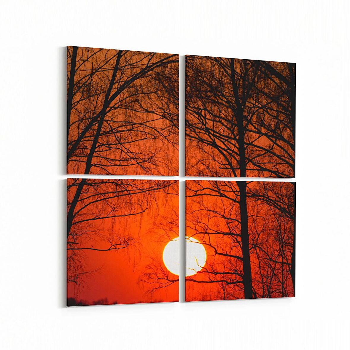 Olla 15997K4 Günbatımı Görseli Kare 4'lü Kanvas Tablo (Ölçü: 125X125)