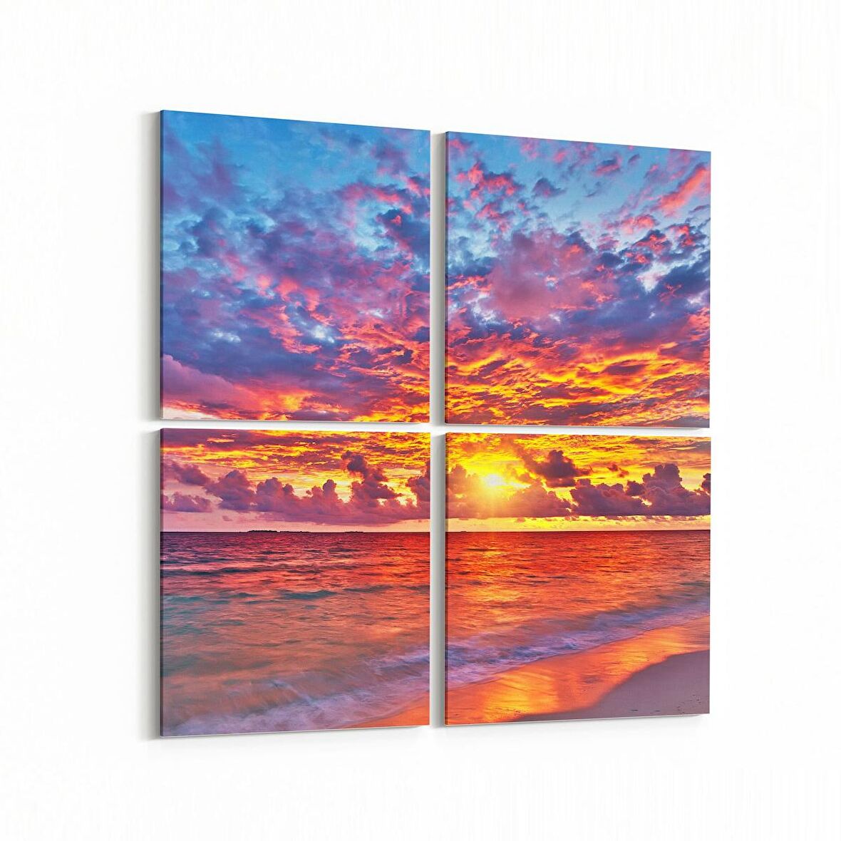 Olla 16028K4 Günbatımı Görseli Kare 4'lü Kanvas Tablo (Ölçü: 145X145)