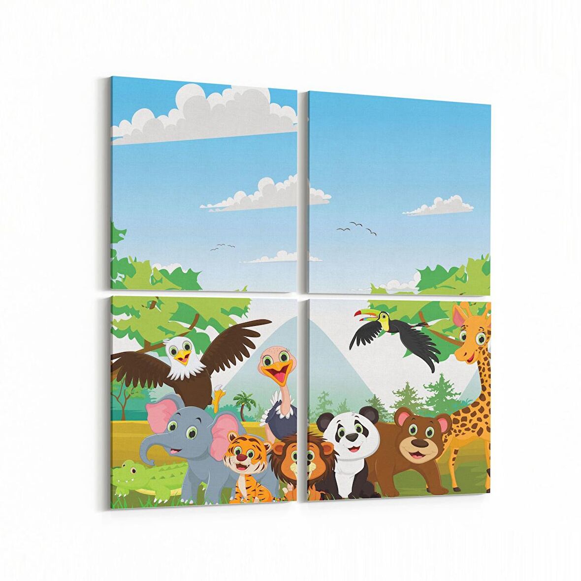 Olla 12706K4 Çocuk Odası Görseli 4'lü Kanvas Tablo (Ölçü: 65X65)