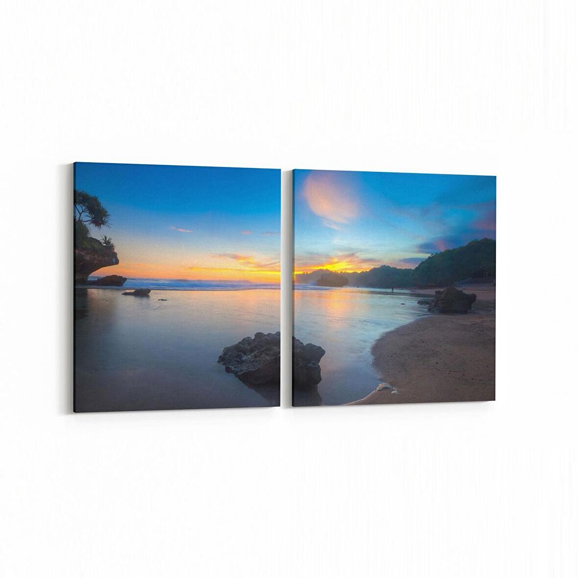 Olla 16001K2Y Günbatımı Görseli Kare 2'li Yatay Kanvas Tablo (Ölçü: 85X40)