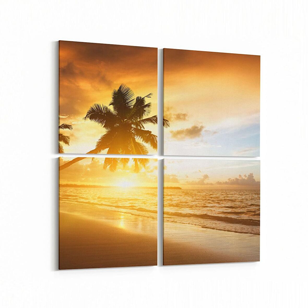 Olla 15925K4 Günbatımı Görseli Kare 4'lü Kanvas Tablo (Ölçü: 65X65)