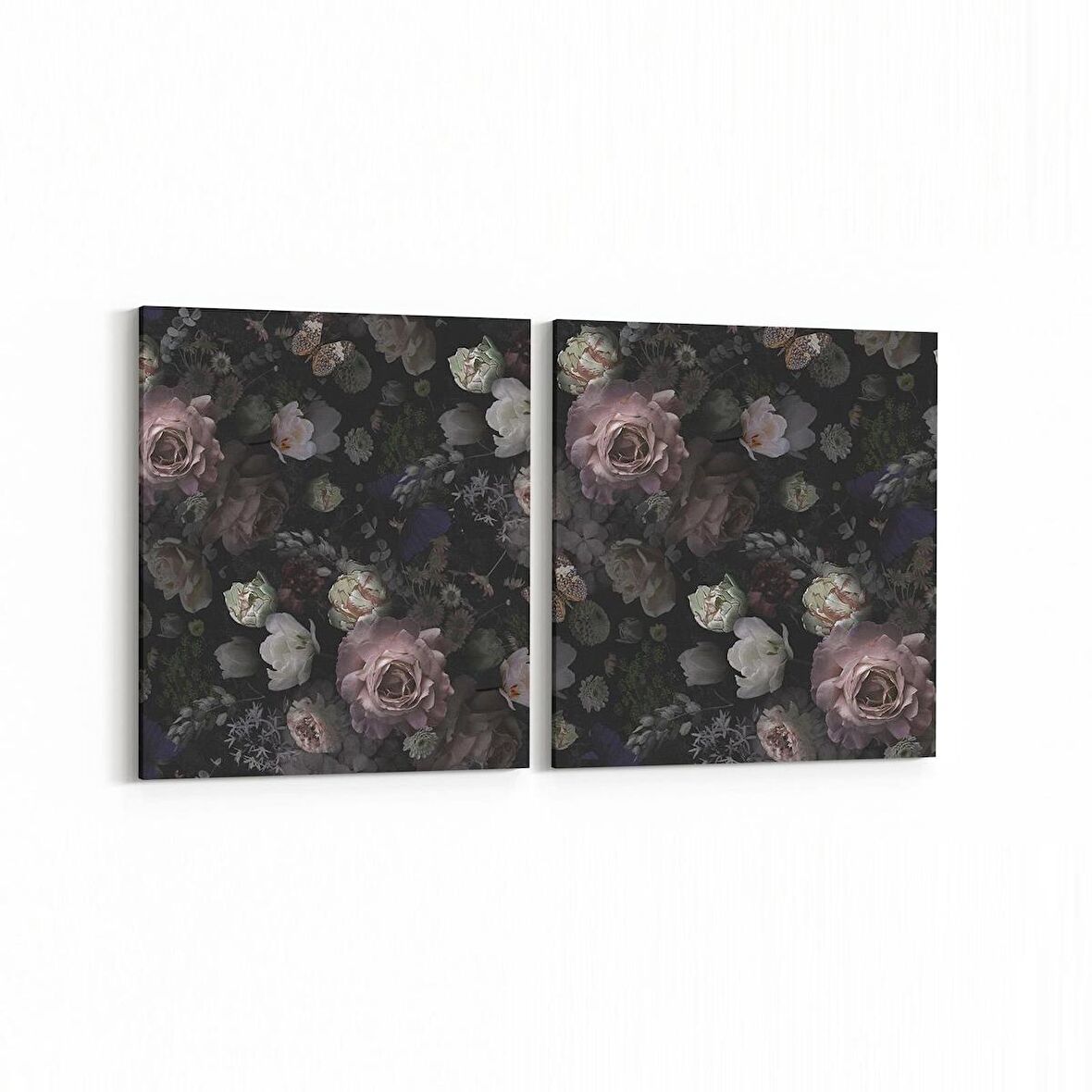 Olla 11775K2Y Çiçek Görseli Kare 2'li Yatay Kanvas Tablo (Ölçü: 85X40)