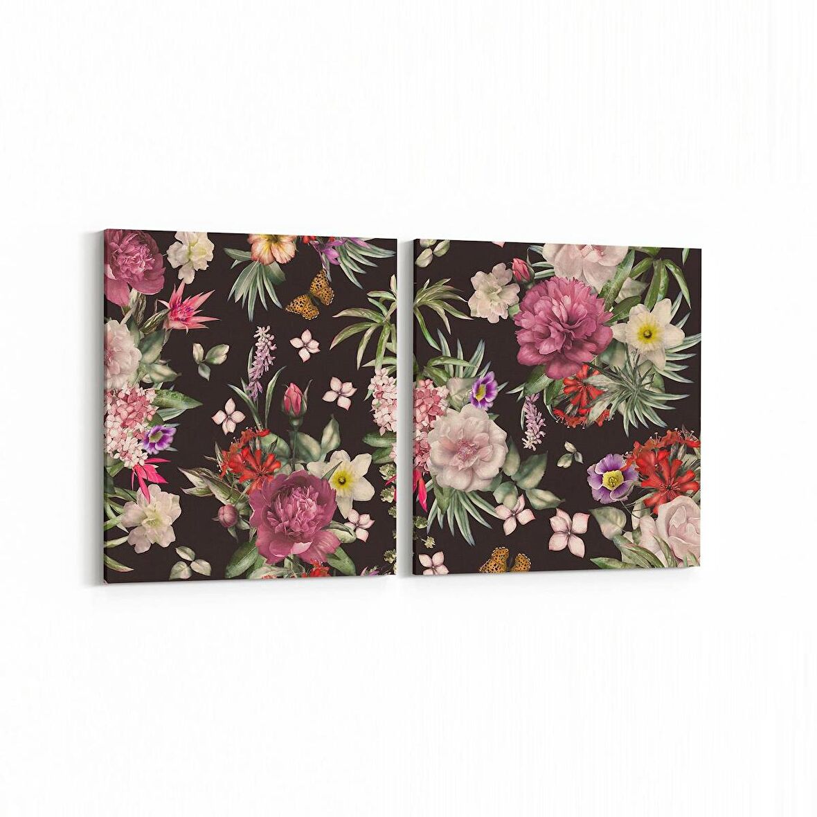 Olla 11785K2Y Çiçek Görseli Kare 2'li Yatay Kanvas Tablo (Ölçü: 65X30)