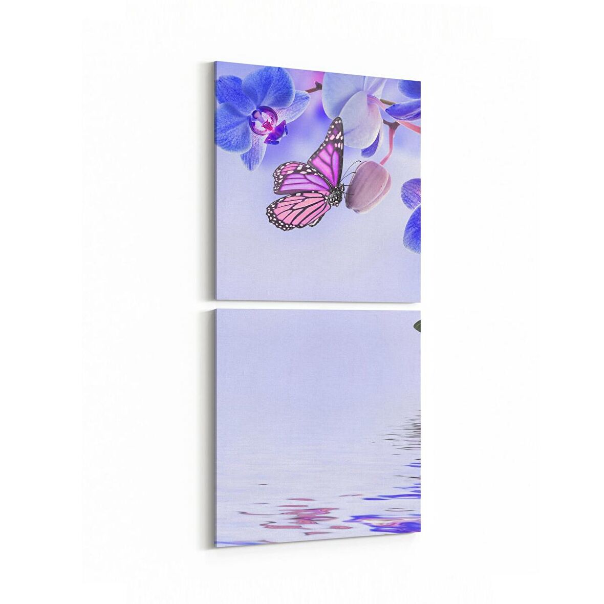Olla 11703K2D Orkide Çiçek Görseli Kare 2'li Dikey Kanvas Tablo (Ölçü: 30X65)