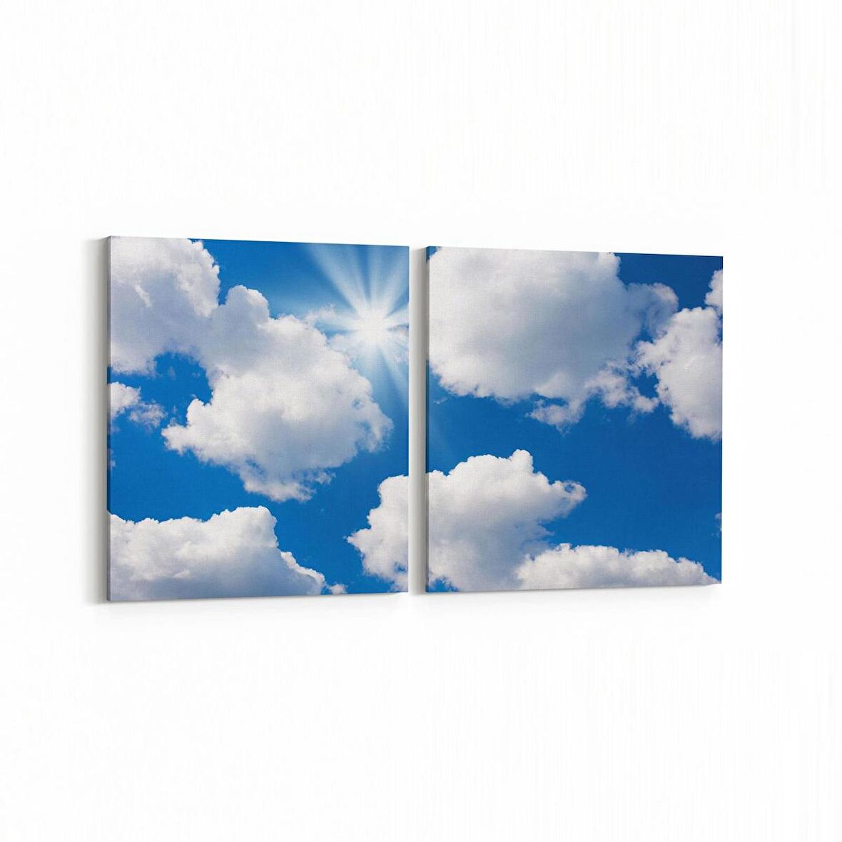 Olla 15700K2Y Gökyüzü Bulut Görseli Kare 2'li Yatay Kanvas Tablo (Ölçü: 65X30)