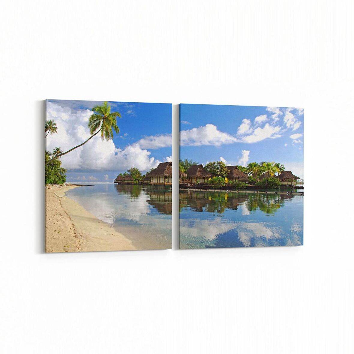 Olla 16578K2Y Kumsal / Sahil Görseli Kare 2'li Yatay Kanvas Tablo (Ölçü: 125X60)