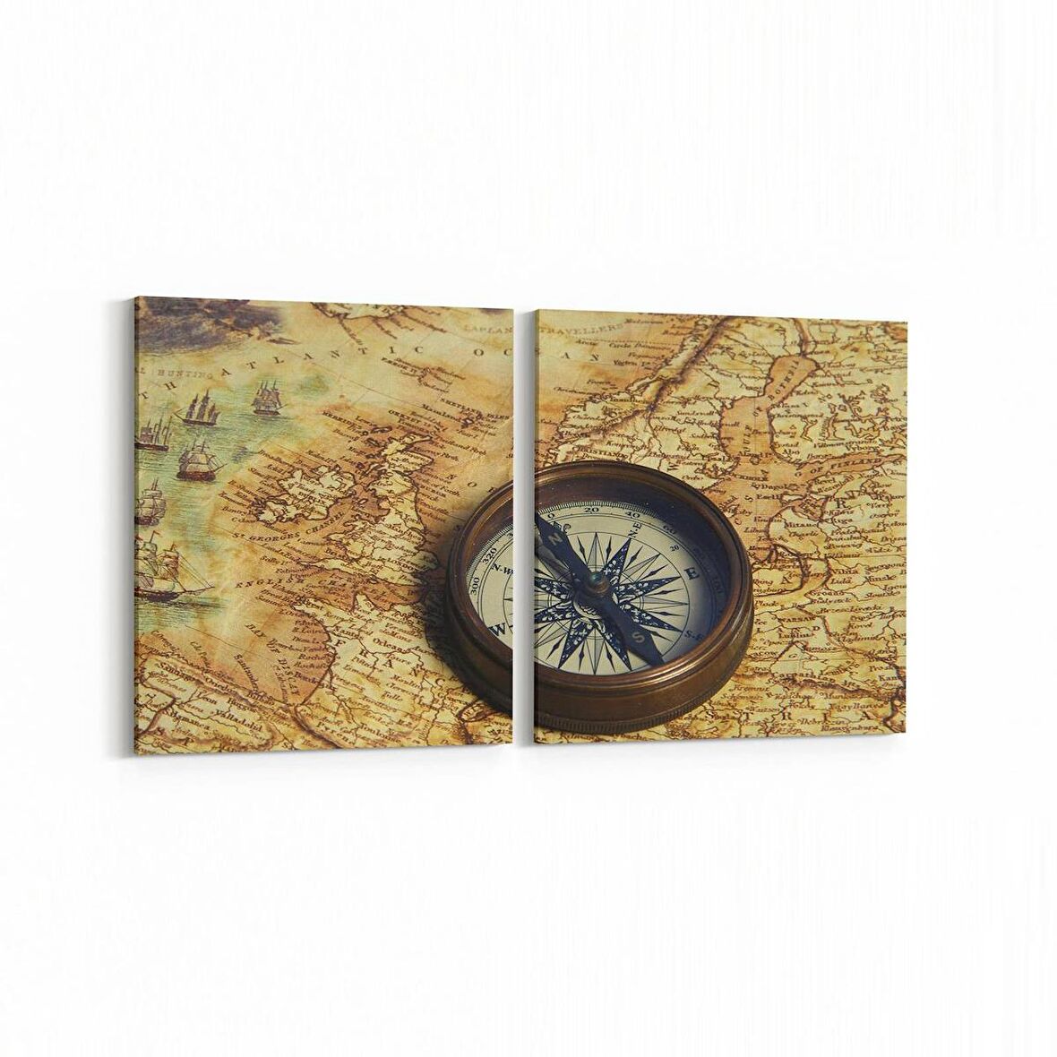 Olla 16157K2Y Harita Görseli Kare 2'li Yatay Kanvas Tablo (Ölçü: 125X60)