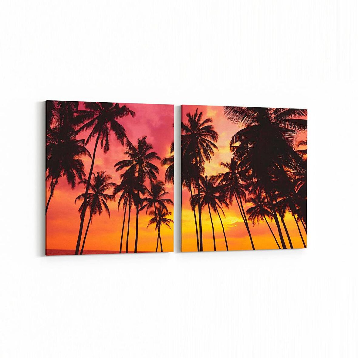 Olla 16037K2Y Günbatımı Görseli Kare 2'li Yatay Kanvas Tablo (Ölçü: 145X70)