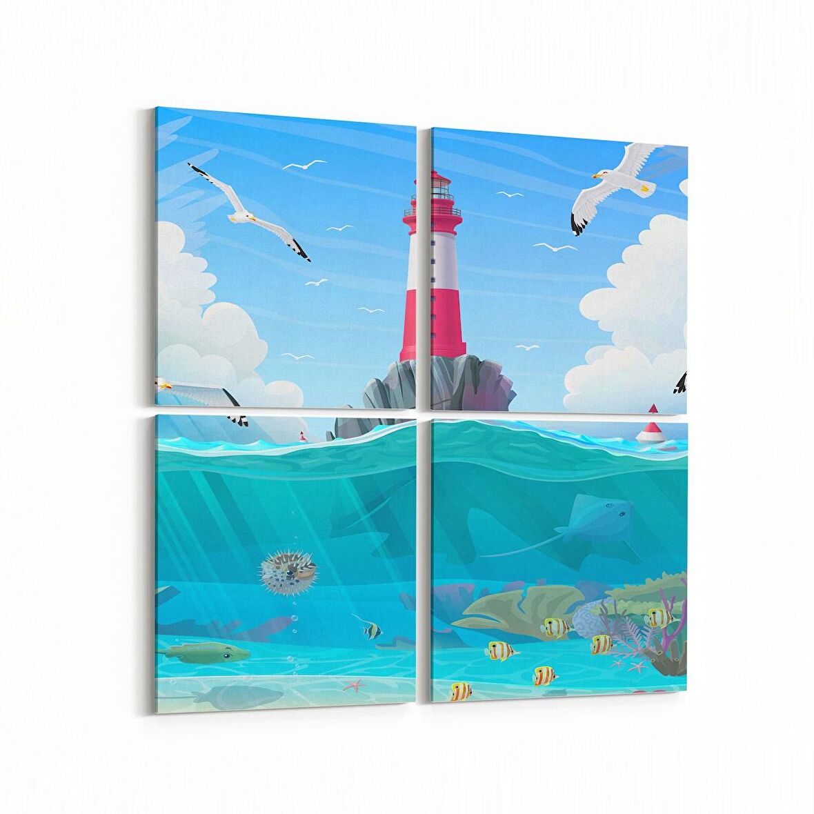 Olla 12894K4 Deniz / Okyanus Görseli Kare 4'lü Kanvas Tablo (Ölçü: 105X105)