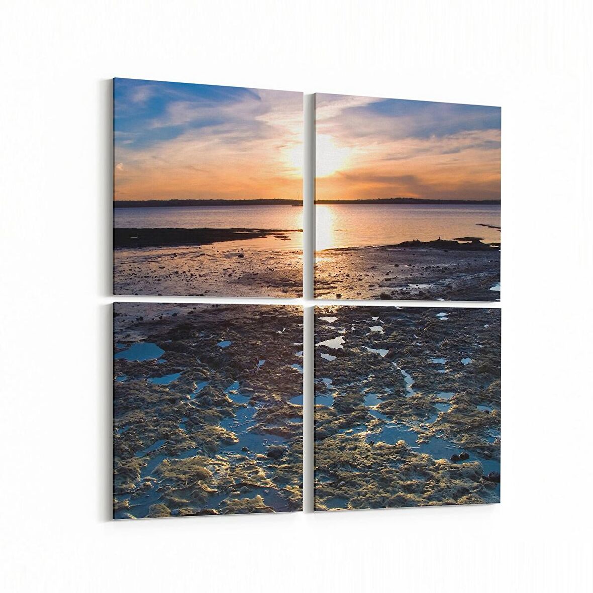 Olla 15975K4 Günbatımı Görseli Kare 4'lü Kanvas Tablo (Ölçü: 145X145)